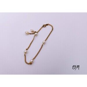 12k 1/20 GF Vintage Gold and Pearl 6.5" Bracelet Stamped ACo